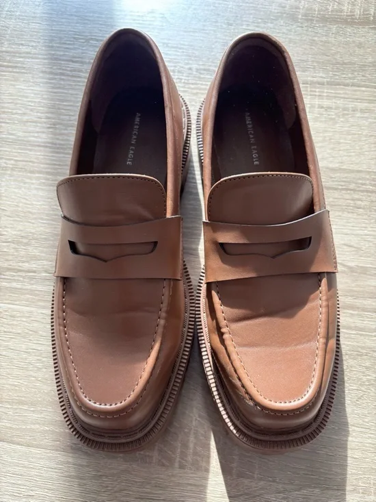 American Eagle Tan Chunky Lug Sole Penny Loafers - Picture 3 of 7